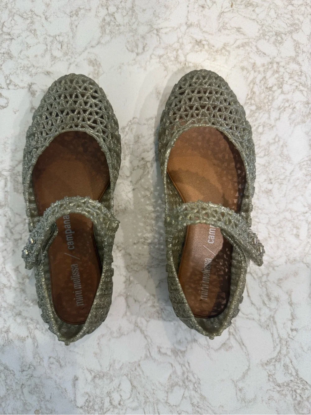 Mini Melissa Metallic Gold Glitter Mary Jane Flats